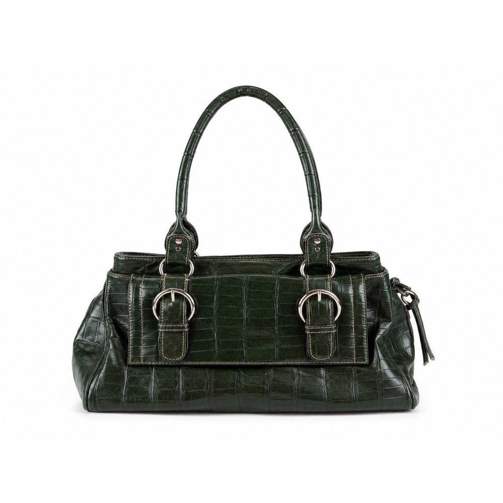 Vintage Y2K Dark Green Croc Embossed Faux Leather Shoulder Bag Purse